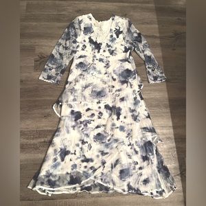 Blue and White Maxi tiered skirt dress XL